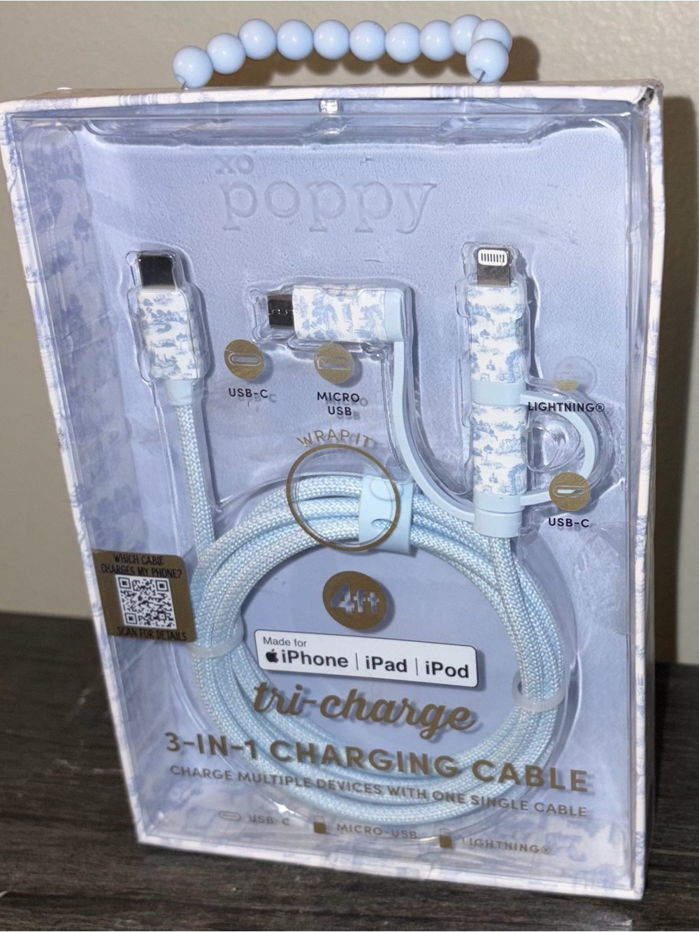 Poppy Tri-Charge 3-in-1 Charging Cable - Light Blue